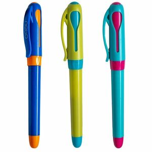 Roller cu cerneala albastra, clips de prindere, corp in diverse culori imagine