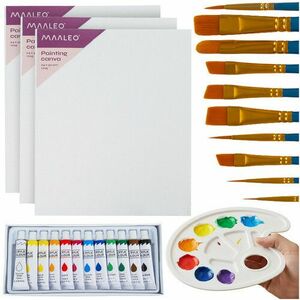 Set pentru pictura, panza 30x40cm, paleta, vopsea acrilica, pensule, multicolor imagine