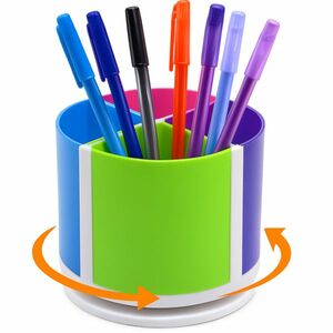 Suport pentru instrumente de scris, rotativ la 360 grade, 4 compartimente detasabile, diametru 10 cm, multicolor imagine