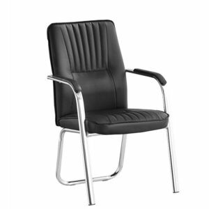 Scaun conferinta, cadru cromat, manere captusite, PVC negru imagine