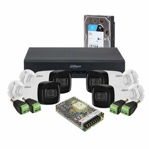 Sistem supraveghere exterior middle Dahua DH-M4EXTIR80-5MP-M, 4 camere, 5 MP, IR 80 m, 3.6 mm, HDD 1 TB imagine
