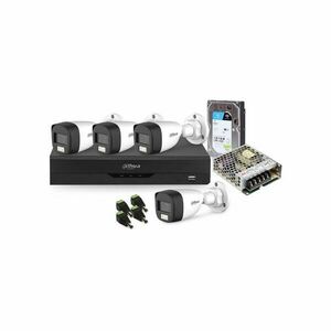 Sistem supraveghere exterior middle Dahua DH-M4EXTIRALB20-2MP-M, 4 camere, 2 MP, 2.8 mm, IR/lumina alba 20 m, microfon, HDD 1TB imagine