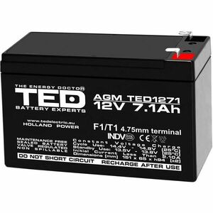 Acumulator AGM VRLA TED TED003416, 12 V, 7.1 A, F1 imagine