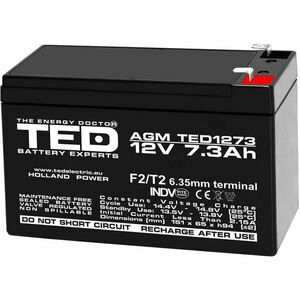 Acumulator AGM VRLA TED TED003249, 12 V, 7.3 Ah, F2 imagine