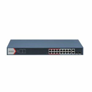 Switch rackabil cu 16 porturi PoE Hikvision DS-3E1318P-EI(B), 9.2 Gbps, 2× porturi SPF Gigabit, buget 230 W, cu management imagine