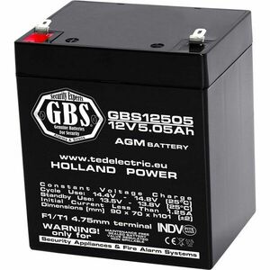 Acumulator pentru sisteme de alarma AGM TED GBS GBS002631, 12 V, 5.05 Ah, F1 imagine