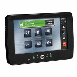 Tastatura touch screen cu cititor de proximitate DSC NEO HS2TCHPBLK, 7 inch, LCD color, slot card, conexiune 4 fire, tamper, neagra imagine