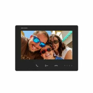 Monitor interior videointerfon Hikvision DS-KH7300EY-WTE2, 7 inch, touchscreen, Wi-Fi, 2 fire, control de pe telefon, slot card, montaj aplicat, negru imagine