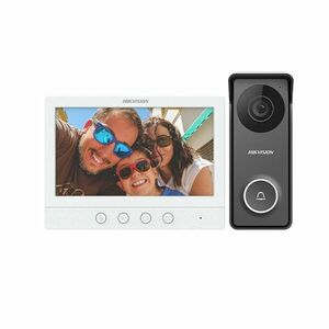 Kit videointerfon pe 4 fire Hikvision DS-KIS213, LCD 7 inch, 1 familie, aparent, plug & play imagine
