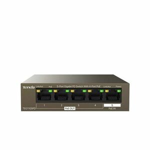 Switch PoE Gigabit cu 5 porturi Tenda TEG1105PD, 4x PoE OUT, 1x PoE IN, 22 W, 10 Gbps, fara management si alimentare imagine