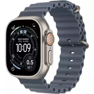 Smartwatch Apple Watch Ultra 3 GPS + Cellular 49mm Carcasa Natural Titanium Bratara Anchor Blue Ocean Band imagine