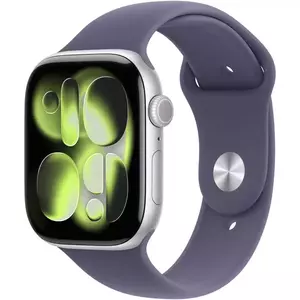 Smartwatch Apple Watch 11 GPS 42mm Carcasa Silver Aluminium Bratara Purple Fog Sport Band - M/L imagine