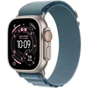 Smartwatch Apple Watch Ultra 3 GPS + Cellular 49mm Carcasa Natural Titanium Bratara Light Blue Alpine Loop - Large imagine