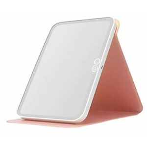 Oglinda Mare Roz Portabila Patrata cu LED pentru Machiaj si Suport Pliabil imagine