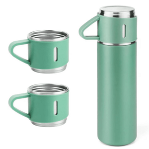 Set termos din inox cu 3 cesti 500ml sticla termoizolanta pentru bauturi fierbinti si reci VERDE imagine