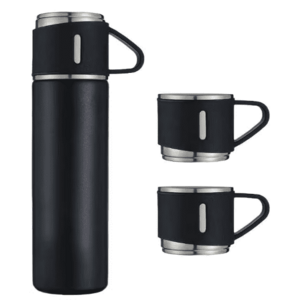 Set termos din inox cu 3 cesti 500ml sticla termoizolanta pentru bauturi fierbinti si reci NEGRU imagine