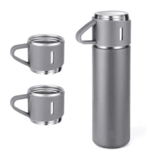 Set termos din inox cu 3 cesti 500ml sticla termoizolanta pentru bauturi fierbinti si reci GRI imagine