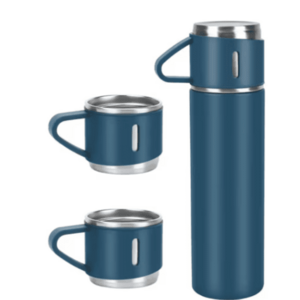 Set termos din inox cu 3 cesti 500ml sticla termoizolanta pentru bauturi fierbinti si reci ALBASTRU imagine