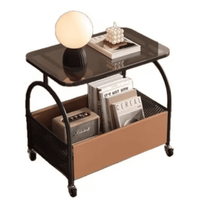 Masuta portabila cu compartiment depozitare blatul din sticla cadru metalic NEAGRA imagine