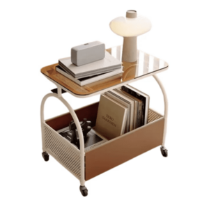 Masuta portabila cu compartiment depozitare blatul din sticla cadru metalic ALBA imagine