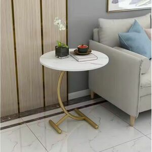 Masa laterala rotunda din otel inoxidabil auriu stil nordic model marmura imagine