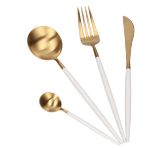 Set de 4 piese tacamuri in stil portughez- culoare alb mat si auriu imagine