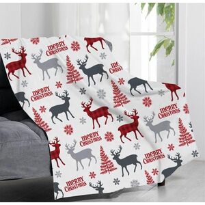 Patura Christmas 150x200cm design fulgi de zapada si brad si reni colorata imagine