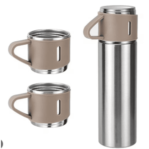 UB Set termos din inox cu 3 cesti 500ml sticla termoizolanta pentru bauturi fierbinti si reci bej imagine