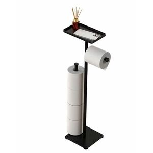 Suport metalic pentru hartia igienica cu polita pentru accesorii 2 spatii de stocare imagine