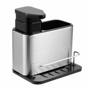 Organizator bucatarie cu dozator detergent si suport burete argintiu cu negru imagine