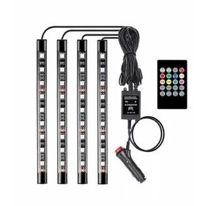 Lumini ambientale auto Q CD58 Kit interior LED RGB cu telecomanda Model 9 Led imagine