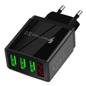 UB Incarcator PRIZA 3 USB cu DISPLAY LED Inteligent negru Adaptor 220V imagine