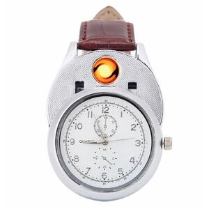 Ceas cu bricheta USB model ZH331 metal piele eco design 2 in 1 imagine