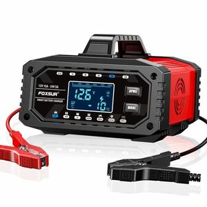Redresor incarcator inteligent baterii auto FOXSUR 12V 15A / 24V 5A cu afisaj LCD, mod reparare, curent reglabil si 10 trepte incarcare pentru baterii plumb-acid, AGM, GEL, EFB, LiFePO4, auto si moto imagine