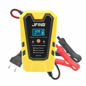 Resigilat Incarcator Inteligent pentru Baterie Auto Jfind, 12V, 6A, 90W, Functie Puls de Reparare, Afisaj LCD, Masina, Camion, Motocicleta, Galben/Negru imagine
