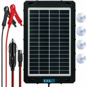 Incarcator solar auto Techstar 7.5W waterproof, pentru baterii 12V, panou portabil cu cleme crocodil, mufa bricheta si protectii inteligente supraincarcare imagine