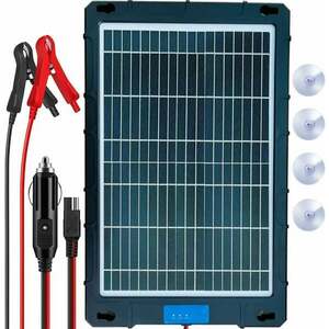 Incarcator solar auto Techstar 12W Waterproof, pentru baterii 12V, panou portabil cu cleme crocodil, mufa bricheta si protectii inteligente supraincarcare imagine