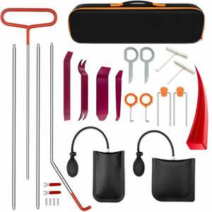Kit profesional deschidere usi auto 170 cm – 26 piese cu tija inox, 2 perne pneumatice, unelte demontare panouri si extragere radio – set cu geanta imagine