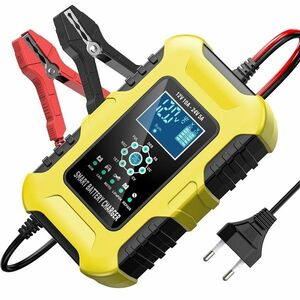 Redresor inteligent baterii auto 12V 10A / 24V 5A FOXSUR FBC122410D, incarcator automat cu afisaj LCD, 7 etape, mod REPAIR, compensare temperatura, protectii multiple, compatibil AGM GEL EFB LiFePO4, auto moto barci Galben/Negru imagine
