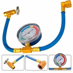 Kit incarcare freon AC auto Techstar, furtun cu manometru 1/2 ACME, R134a/R12/R22, pentru aer conditionat auto si rezidential imagine