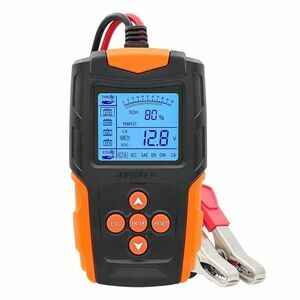 Resigilat Tester de baterie auto Techstar® FBT-200, 12V/24V, 100-2000 CCA, 3Ah - 200Ah, analizor digital baterie pentru masini, camioane, motociclete, SUV-uri, barci, Negru/Orange imagine
