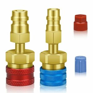 Adaptor rapid R1234yf la R134a Techstar, set 2 cuple AC auto High Low Side 1/4 SAE pentru incarcare freon si service aer conditionat imagine