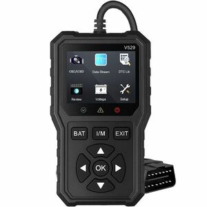 Resigilat Tester auto diagnoza OBD2 Foxsur V529, test baterie, DTC Lookup, 10 limbi, coduri motor, senzor O2, EVAP, Freeze Frame, I/M, Negru imagine