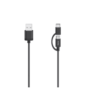 Cablu Hama 200616, microUSB, 2 in 1, adaptor USB-C, 0.75 m (Negru) imagine