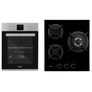 Pachet Samus 45-XB3 Cuptor incorporabil Samus SCE458GTXV, 1900 W, 43 l, 6 functii, Clasa A, Grill, Timer, Ventilator + Plita incorporabila Samus PSG-43SG1, 3 arzatoare pe gaz, panou de control, Sticla (Negru) imagine