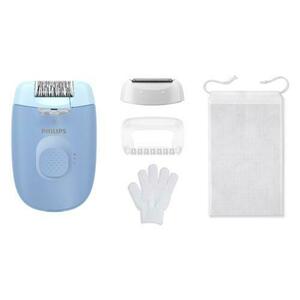 Epilator Philips Seria 4000 BRE247/00, 2 setari de viteza, cap de epilare lavabil, 4 accesorii, lumina LED (Albastru) imagine