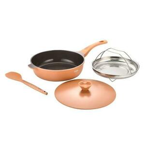 Set tigaie multifunctionala din aluminiu turnat sub presiune 4 piese ZASS Gourmet ZG-ACS 07, Ultra antiaderenta, Acoperire ceramica, Cu capac si sita aburi (Terracotta) imagine