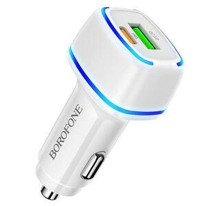 Incarcator Auto Borofone BZ14A Mercury USB si Type-C White, QC 3.0, 20W imagine
