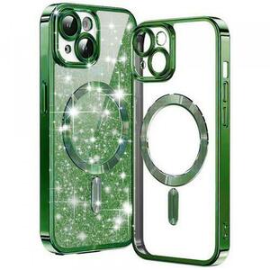Husa MagSafe pentru Apple iPhone 15, Techsuit, Luxury Glitter, Verde Inchis imagine