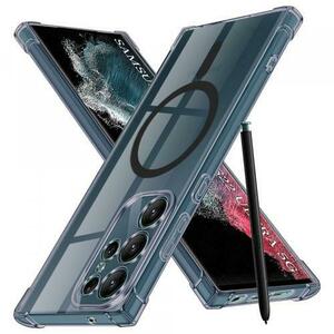 Husa MagSafe pentru Samsung Galaxy S22 Ultra 5G S908, Techsuit, Shockproof Clear (Transparent/Negru) imagine